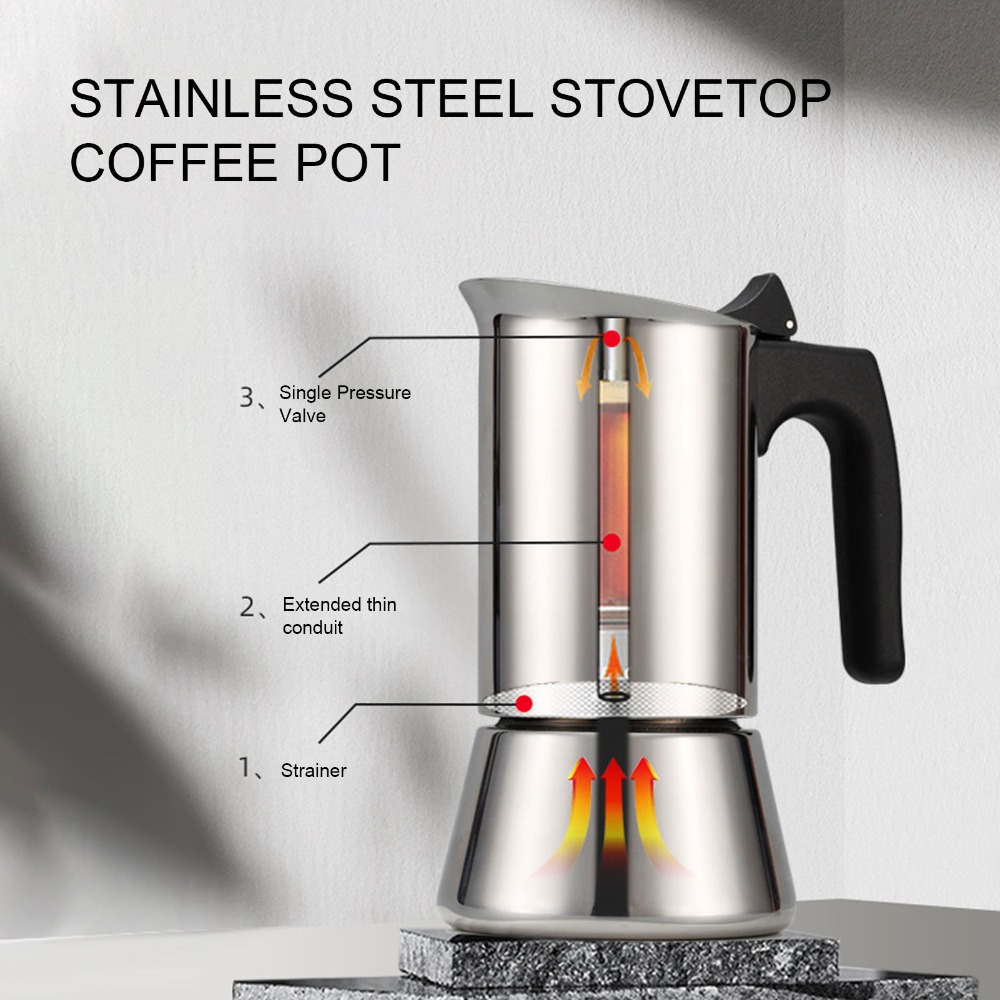 Coffee Equipment Wdt - 스테인리스 스틸 모카포트 대용량 실버 스토브탑